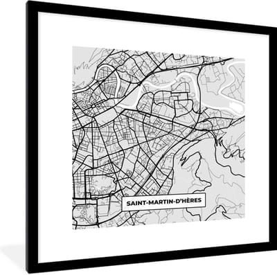 Fotolijst incl. Poster - Frankrijk - Plattegrond - Kaart - Saint-Martin-d'Hères - Stadskaart - 40x40 cm - Posterlijst
