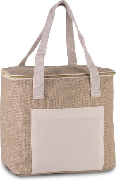 Kimood grote koeltas jute/canvas - 28 x 25 x 17 cm - 12 liter - Koeltassen voor onderweg/op het strand