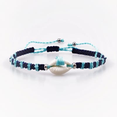 Handgemaakt Macramé Schelp Armband - RVS - Donkerblauw/Turkoois Armband Verstelbaar