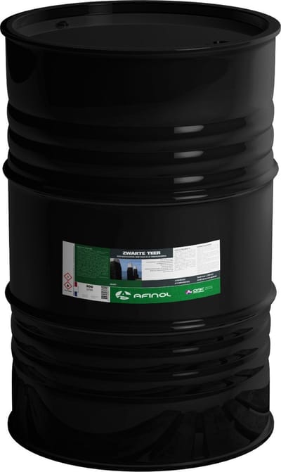 Afinol Zwarte Teer 200 liter - Bitumenverf - Voor IJzer, Staal, Beton, Steen en Hout - Bestand tegen zuren en basen