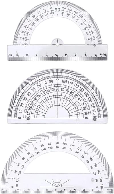 SnelShoppen - 3x 180 graden geodriehoek met liniaal, transparant plastic goniometer, wiskundige meettool, 10 cm en 12 cm liniaal, school, kantoor