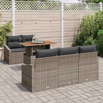 vidaXL Tuin Eettafel Set met kussen 6 pcs Grijs en Bruin