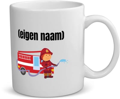 Akyol - brandweerman met brandweerwagen koffiemok - theemok - Brandweer - iemand die werkt bij de brandweer - met eigen naam - leuk cadeau voor iemand die bij de brandweer werkt - cadeau - kado - 350 ML inhoud