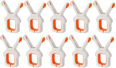 10-stuks Strandhanddoekclips - Wasknijperclips - Diefstalbestendige wasknijperclips - Ligstoelclips - Windbestendig - Geschikt voor binnen- en buitengebruik - Geschikt voor het drogen van handdoeken, kleding en beddengoed - Wit, oranje