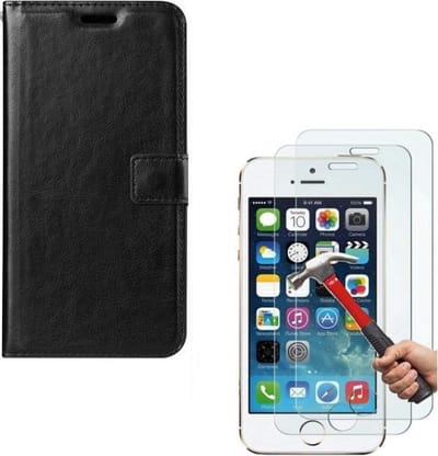 hoesje Geschikt voor: iPhone 5 / 5C / 5S / SE Portemonnee zwart met 2 stuks Glas Screen protector
