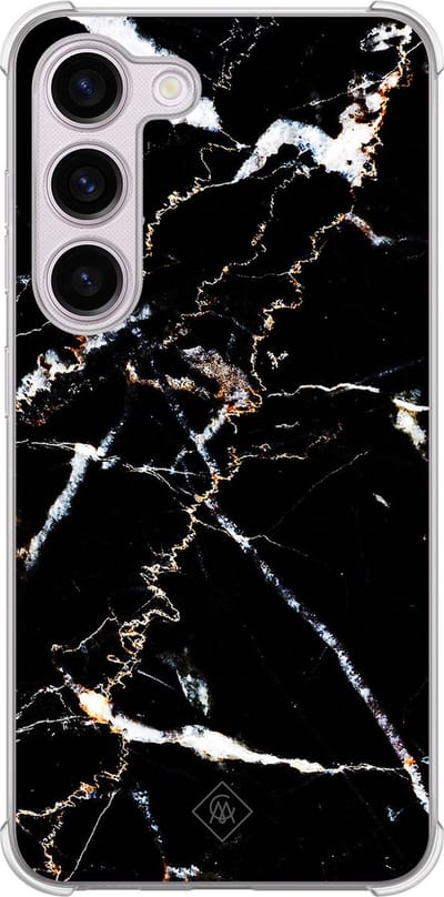 Casimoda® hoesje - Geschikt voor Samsung Galaxy S23 Plus - Marmer Zwart - Shockproof case - Extra sterk - TPU/polycarbonaat - Zwart, Transparant