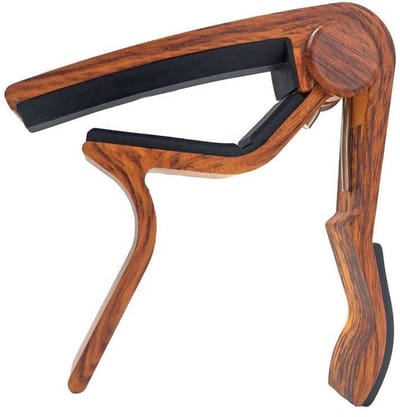 Capo - Gitaarklem - Platte toets - Gitaar capo met grip - Elektrisch, akoestisch en ukelele - Guitar capo - Gitaar accessoire - Aluminium - Houtlook - Jonyx