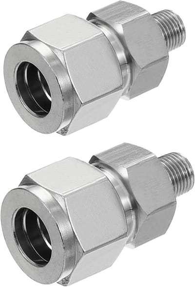 2 stuks RVS 304 Dubbele Compressie Koppeling 1/8G x 12 mm – Rechte Adapter voor Buis en Slang
