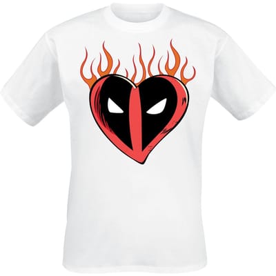 Deadpool - Disney T-shirt - Flaming Heart Logo - S tot XXL - wit