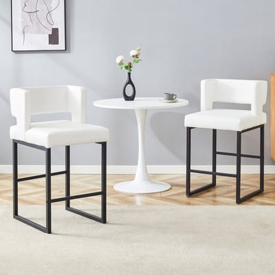 FloraGrace Barkruk 91,4 cm - Set Van 2 Met Gevoerde Zitting - Keuken En Bar - PU Leer En Metaal - Wit Zwart
