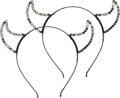 Halloween duivel hoorntjes - 2x - strass glitter - diadeem - zwart - kunststof