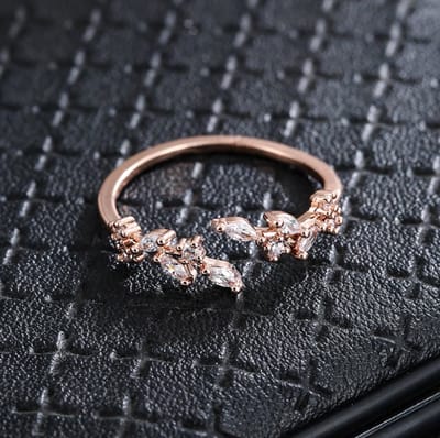 Roségoudkleurige ring dames aanschuifring open ring blad design transparante zirkonia steentjes minimalistische ring verstelbare smalle ring sieraden