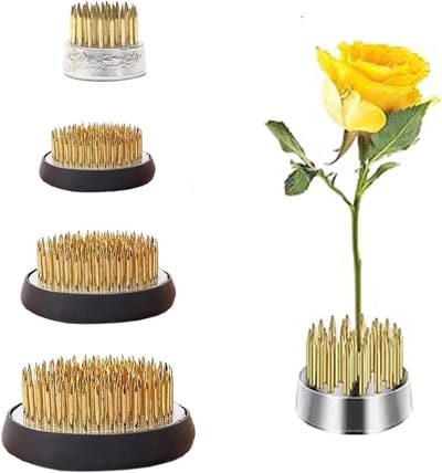 Set van 4 ronde Kenzan bloemschikking met rubberen afdichting en schoonmaakborstel voor thuis, kantoor en bloemwinkels
