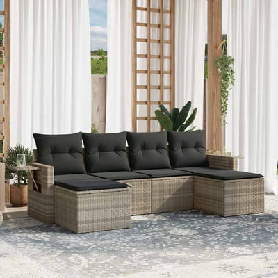 vidaXL - 6-delige - Loungeset - met - kussens - poly - rattan - lichtgrijs