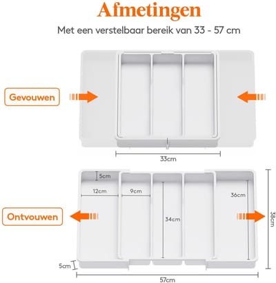 Allecto - Bestek Organizer - Keuken Organizer - Ruimtebesparend - Groot formaat - Bestekbak - Ideaal voor keuken - Wit