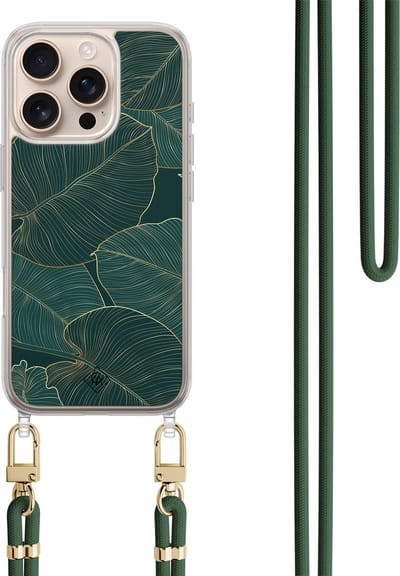 Casimoda® hoesje met koord - Geschikt voor iPhone 16 Pro - Monstera Leaves - Afneembaar koord - TPU/polycarbonaat - Groen