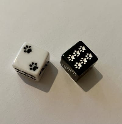 Dobbelstenen - met hondenpootjes - kattenpootjes - set van 2 - zwart en wit - merkloos