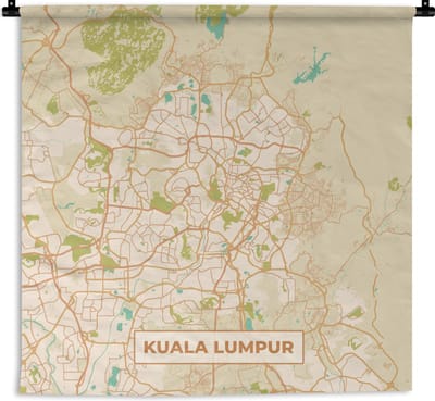 Wandkleed - Wanddoek - Kuala Lumpur - Stadskaart - Plattegrond - Vintage - Kaart - 180x180 cm - Wandtapijt