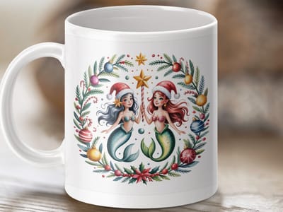 Mok Kerst Zeemeermin Mug, Feestelijke Zeemeerminnen, Kerstcadeau, Fantasie Mok, Kerstversiering, Vakantie Mok, Unieke Mok, Kerstthema