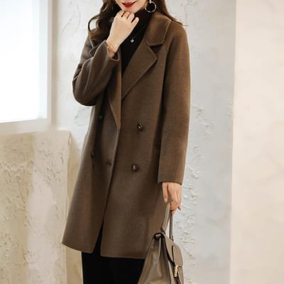Wollen Jas Dames Herfst en Winter Nieuwe Koreaanse Versie Temperament Pakkraag Verdikt Medium en Lange Wollen Jas 2XL beige