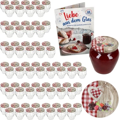 MamboCat 75-delige set jam potjes Vaso Orcio 212ml To63 deksel hout hart rood bessen