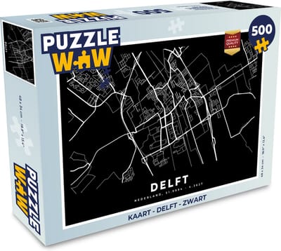 Puzzel Kaart - Delft - Zwart - Legpuzzel - Puzzel 500 stukjes