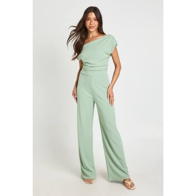 boohoo Dames Jersey Crepe Jumpsuit Met Gedrapeerde Schouder En Wijde Pijpen | Verstandig | Maat: 36