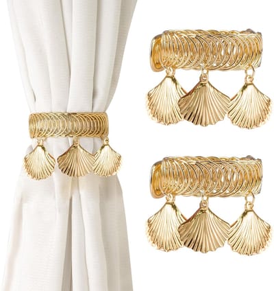 3 stuks Seashell Gordijn Tiebacks，Metalen Gordijn Holdback Stijlvolle Boho Stijl Strenchy Draad Touw Decoratieve Gordijn Riemen voor Thuiskantoor (Gouden Zeeschelp)