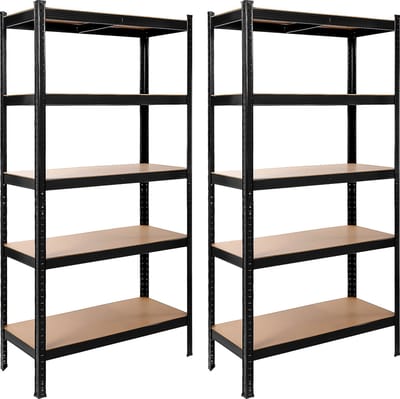 xDays Stellingkast Zwart - Set van 2 - 180x90x40 cm - Metalen Opbergrek - Voorraadkast - Magazijnstelling - 5 Planken - 175kg Per Plank, 875kg Totaal
