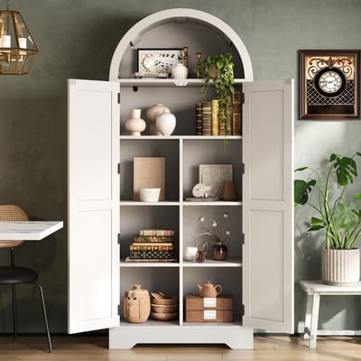 70x35x170 cm hoge boogkast - keukenkast - vitrinekast - wijnkast met open bovenkant - eetkamer - woonkamer en slaapkamer - wit