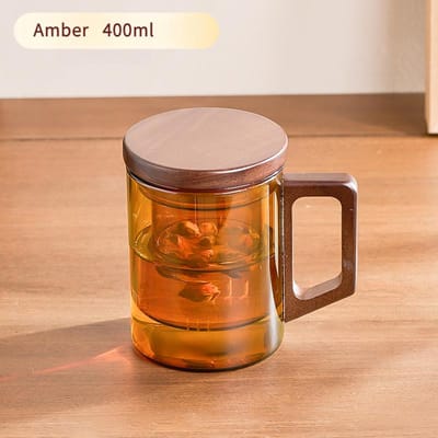 Theekop Verdikt Thee Water Scheiding Hoog Borosilicaatglas Met Walnoothouten Handvat Theekoppen Huishouden Amberkleurig Theeservies white