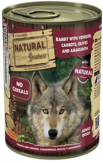 Natural Greatness - Dog - Wet - Complete - Rabbit With Venison, Carrots, Olive & Amar. - 12 X 400 Gr