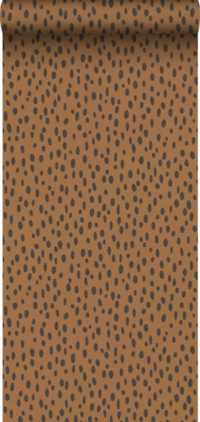 ESTAhome behang stippen warm oranje en zwart - 53 cm x 10.05 m - 139257