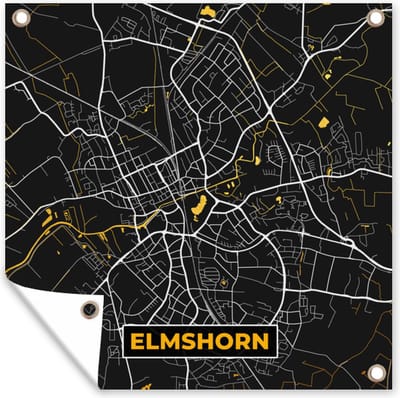 Tuin poster Elmshorn – Stadskaart – Gold – Plattegrond – Stadskaart – Kaart - Duitsland - 200x200 cm - Tuindoek