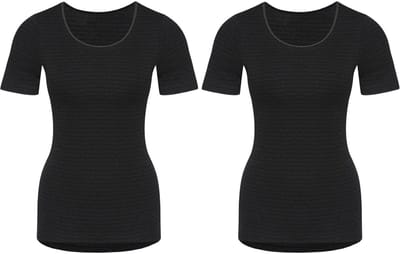 Con-ta -2 dames thermo shirts met korte mouw - zwart gestreept - maat 42