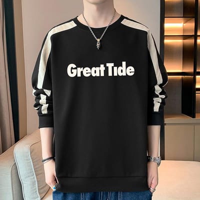Nouveau Printemps Sweat à Capuche Homme Décontracté Jeune Beau T-shirt à Manches Longues Col Rond Manteau Bas pour Homme 4XL black