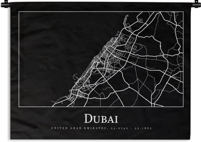 Wandkleed - Wanddoek - Stadskaart - Dubai - Kaart - Plattegrond - 60x45 cm - Wandtapijt