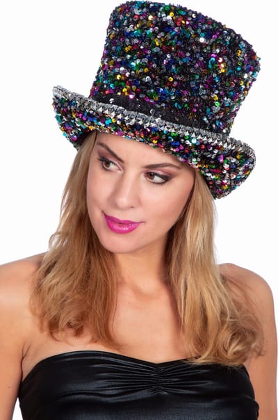 Hoge Hoed - Luxe Pailletten Regenboog - One Size - Volwassenen