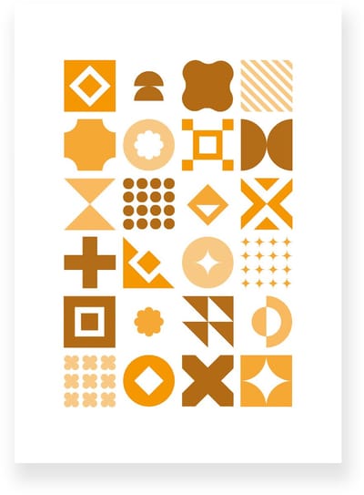 Poster 20x30 cm - Geometrische Vormen - Wit - Oranje - Bruin - Abstract - Vintage - Muurdecoratie - Wanddecoratie