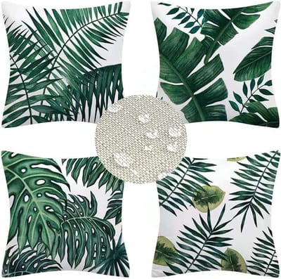 Set van 4 Weerbestendige Kussenhoezen 45 x 45 cm, Decoratieve Kussens voor Tuin, Bank en Slaapkamer met Tropische Plantenprint