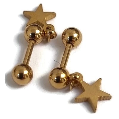 Aramat Jewels | Piercings | Stalen Helixpiercing met Sterretje goudkleur | | | |6mm | Staal | Volwassenen | Verkleurd niet
