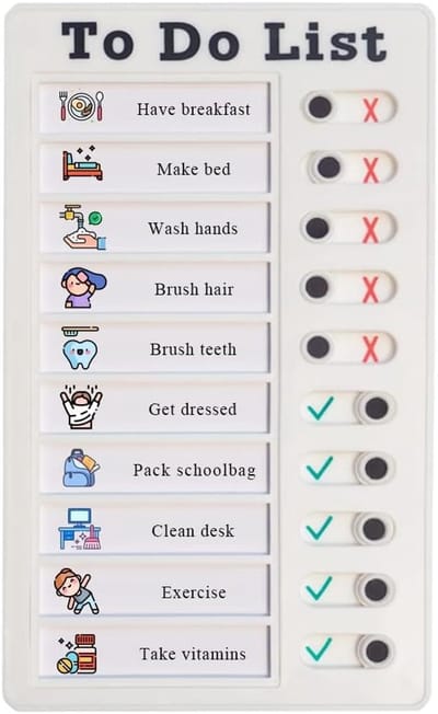 Checklistbord met to-do-lijst om op te plakken - herbruikbaar memobord voor kinderen - takenplanner voor kinderen - to-do-lijst voor kinderen