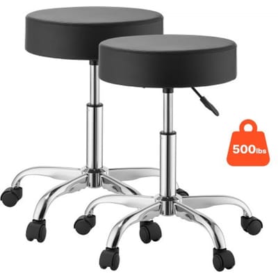 VEVOR Rolstoel 226,8 kg, Bureaustoel met Pu-Wielen, Draaibare Stoel, in Hoogte Verstelbaar, Ergonomische Zitting van Pu-Leer met Dikke Vulling, 360° Draaibaar, voor Salons, Klinieken en Medische Praktijken, Set van 2