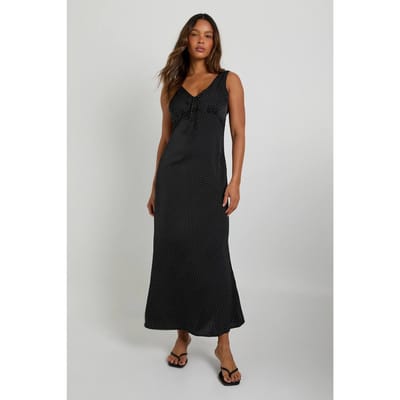 boohoo Dames Stippenprint V-hals maxi-jurk | Black | Maat: XS