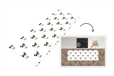 Keukenloper - Loper keuken - Panda - Zwart - Wit - Patroon - 150x50 cm - Keukenloper vinyl