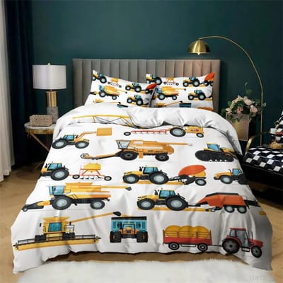 Kinderen Graafmachine Tractor Vrachtwagen voor Kinderen Jongens Meisjes Slaapkamer Decoratie Bouwvoertuig Cartoon Dekbedovertrek Kraan Dekbedovertrek 140x210cm 2pcs