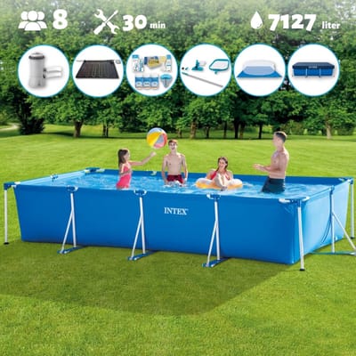 Intex Zwembad - Rechthoekig - 450 x 220 x 84 cm - Blauw - Inclusief alle benodigdheden