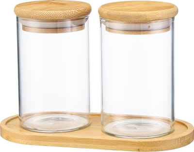 Behave Voorraadpotten - Glazen Potjes Met Deksel - Cosmetica Potjes - Inclusief plateau - 2 Stuks