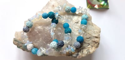 Splitarmband Opaliet met crackle agaat en lava