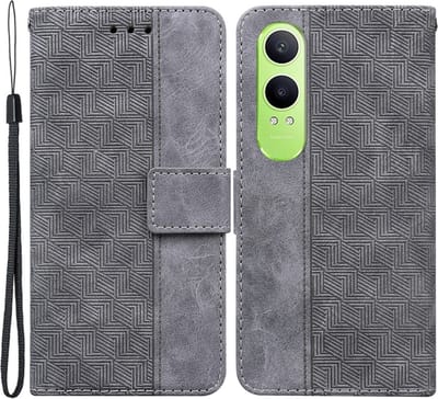 Coverup Hoesje - Geschikt voor OnePlus Nord CE4 Lite 5G Hoesje - Coverup Geometric Book Case - Grijs